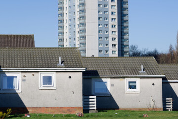 Council flats in poor housing estate with many social welfare issues in Port Glasgow