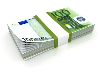 Stack of hundreds euros isolated on white background