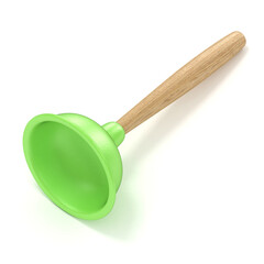 Green rubber toilet plunger. 3D render illustration isolated on white background