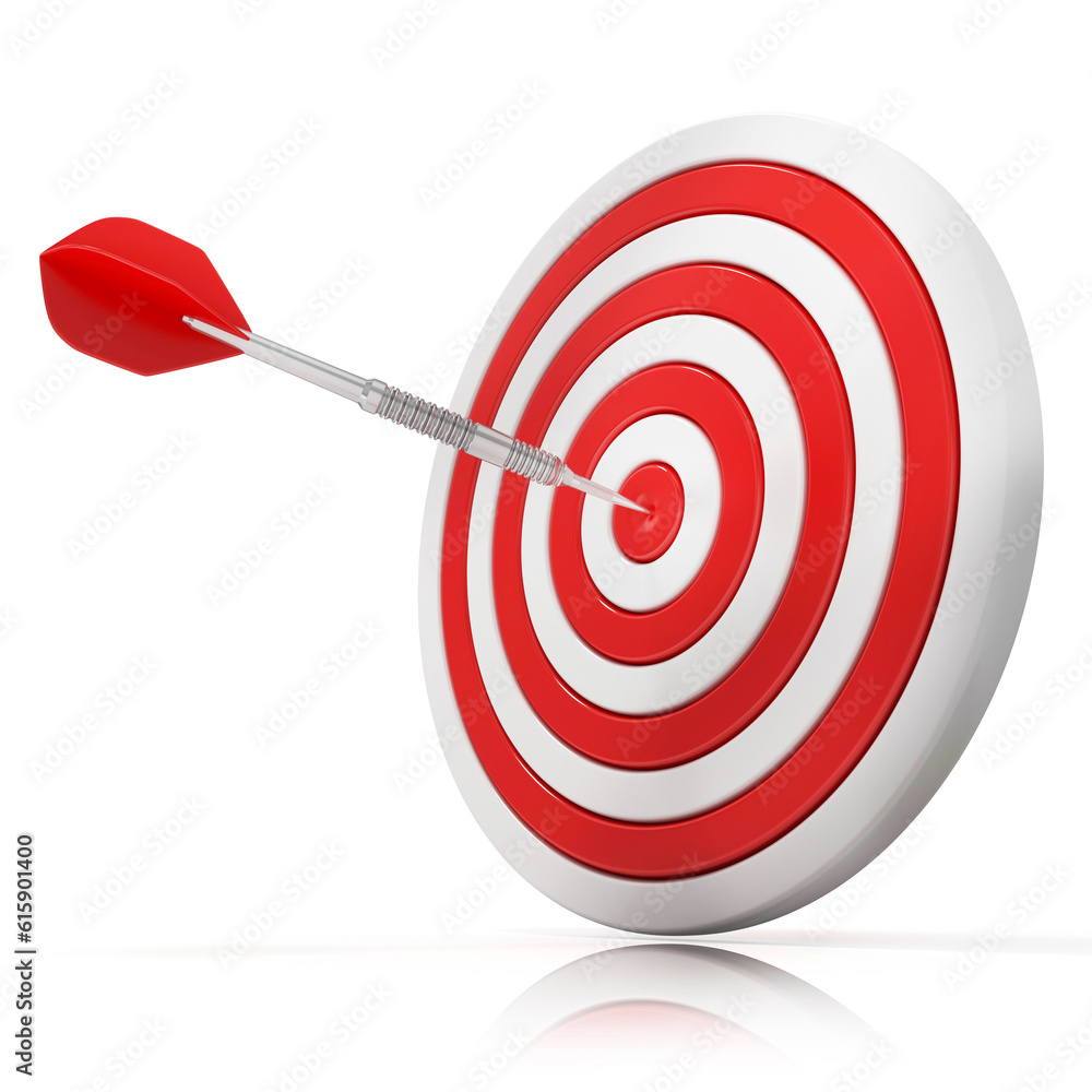 Poster dart hitting a target, 3d model isolated on white background, side view