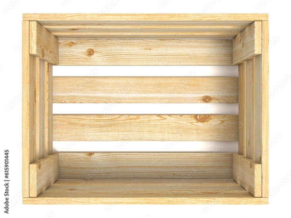 Aufkleber empty wooden crate. top view. 3d render illustration isolated on white background