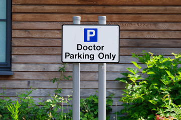 Doctor parking only sign at hospital car park