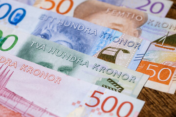 Sweden money, Swedish Kronor currency, Financial and economic concept