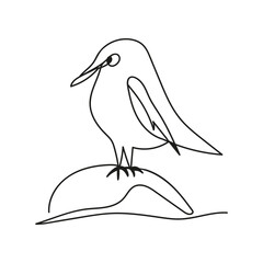 One line continuous bird sitting on a stone. Outline vector illustration.