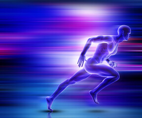 Fototapeta na wymiar 3D render of a male figure sprinting with motion effect