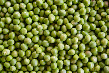 Fresh green garden peas. Top view.