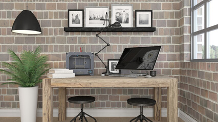 3D render of a modern office interior