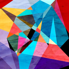 Watercolor geometric background with triangular colored elements