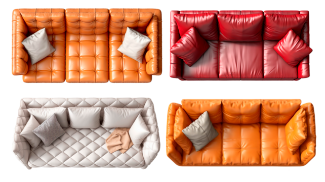 Set Of Modern Sofas. Top Plan View. Interior Design Realistic Rendering. Ai Generative