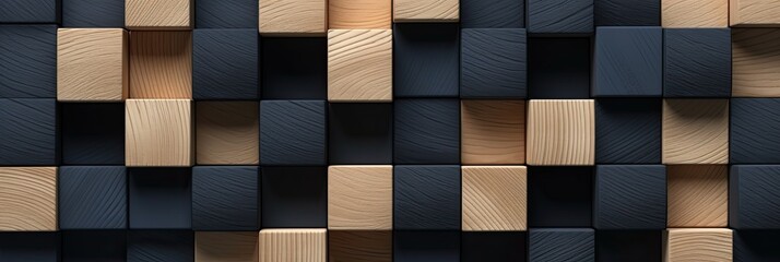 Wooden cube blocks concept background. Blue, white, and gray tile square mosaic. Checkerboard set.	
