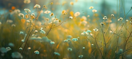 Fototapeta na wymiar Wild summer field with daisy flowers. Illustration AI Generative.