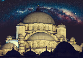 Hagia Sophia Mosque, Istanbul, Turkey. Night landscape with stars