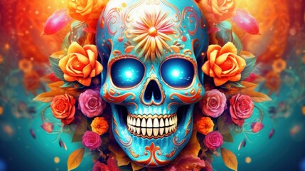 Day of the dead, Dia de los muertos holiday poster. Illustration AI Generative