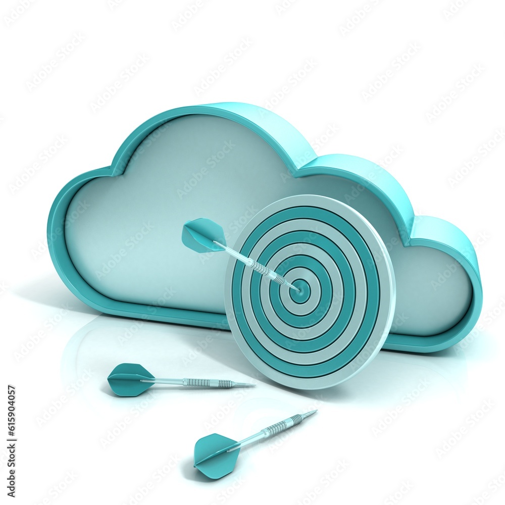 Poster cloud target and darts 3d computer icon isolated