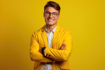 Fototapeta premium Portrait of smiling businessman. Illustration AI Generative.