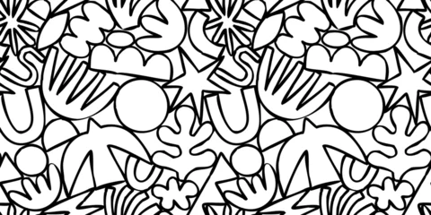 Abwaschbare Fototapete Abstract modern art seamless pattern with black and white doodles. Organic flat cartoon background, simple summer shapes in childish style.  © Dedraw Studio