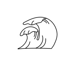 Surfing wave hand drawn doodle icon. Vector illustration.