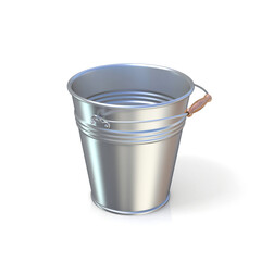 Metal bucket isolated on a white background. 3D render illustration isolated on white background