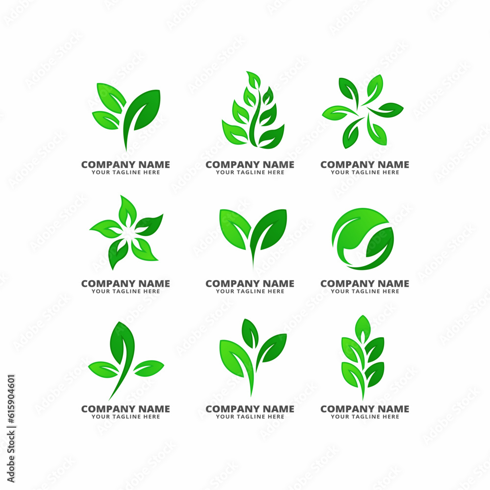 Wall mural set of green leaf vector icon