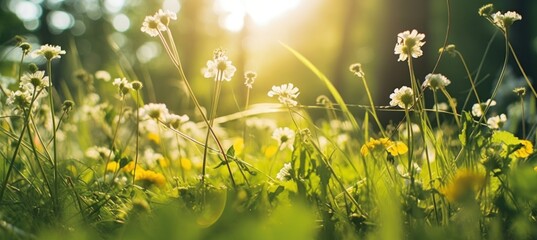 Obraz premium Wild summer field with daisy flowers. Illustration AI Generative.