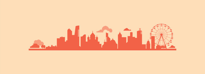Modern city or metropolis. Vector silhouette image or illustration