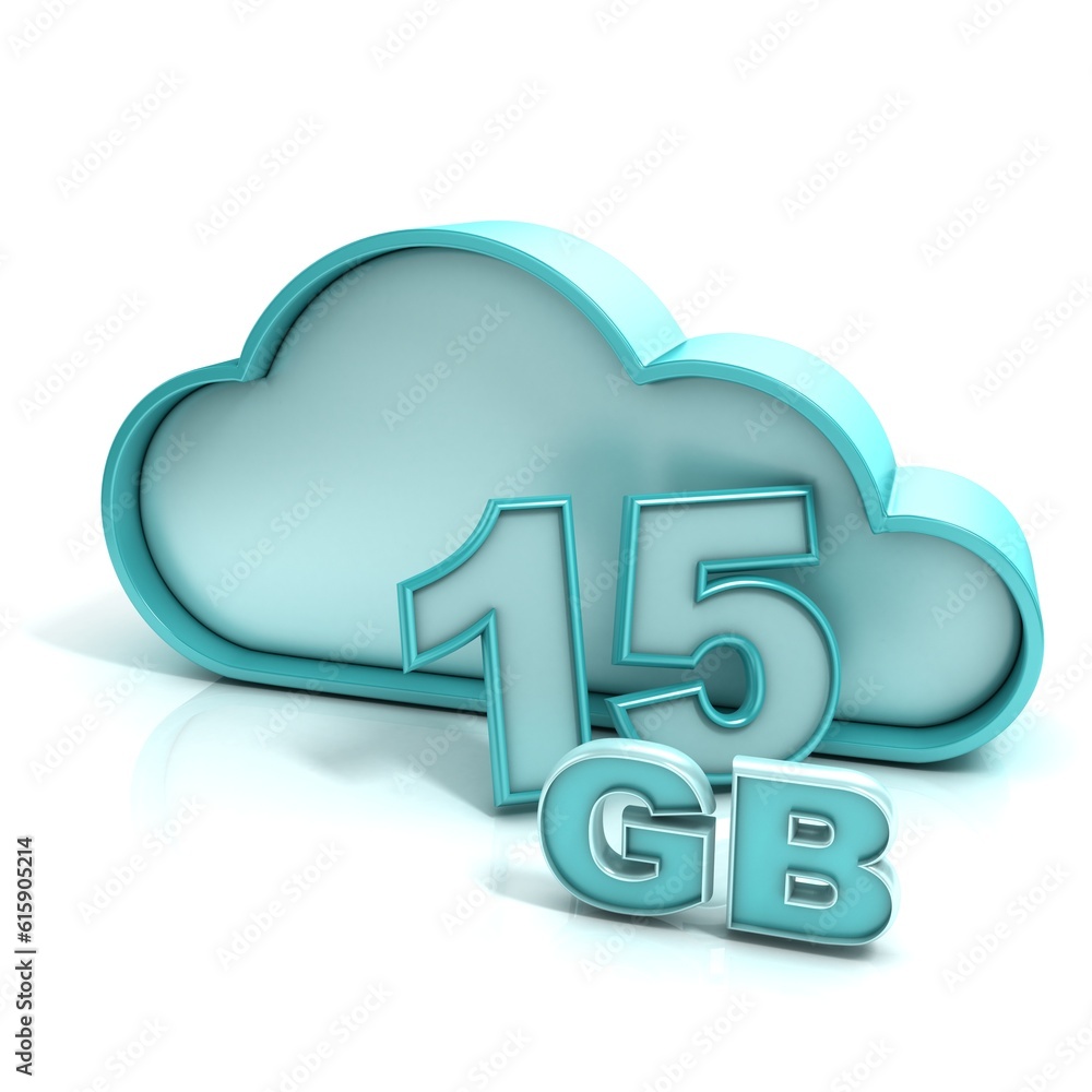 Aufkleber cloud computing and database. 15 gb capacity. concept of online storage. 3d render illustration isol