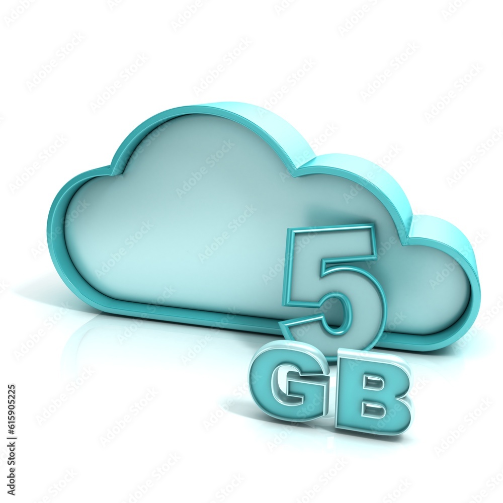 Aufkleber cloud computing and database. 5 gb capacity. concept of online storage. 3d render illustration isola