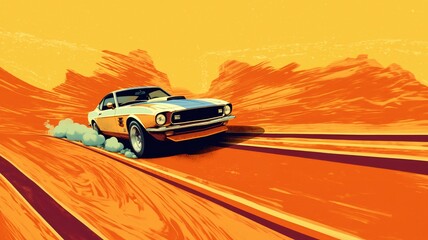 Fototapeta na wymiar Illustration of a drifting touring racing car on dirt.