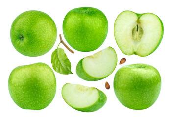 Green apple collection isolated on white background with clipping path