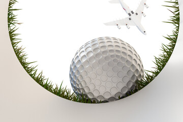 3d illustration of a golf ball that approaching hole