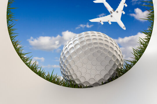 3d illustration of a golf ball that approaching hole