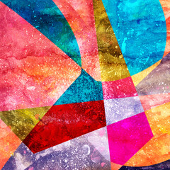 Abstract watercolor background with an interesting variety of geometric elements