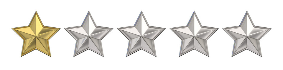 Obraz premium Voting concept. Rating one golden star. 3D render illustration isolated on white background