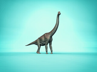 Elegant branchiosaurus on simple blue background - 3d dinosaur character