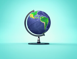 Desk Earth globe with American continents side. 3d render illustration