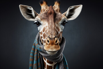 giraffe wearing a scarf created with generative AI technology