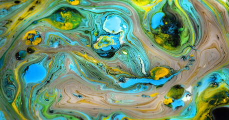 Photographs of Splash paint.Closeup abstract color mixing of water, acrylic,oil and milk for use as background image. Acrylic texture with marble or ocean pattern, multi color background photo