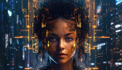 portrait of cyberpunk woman generative ai
