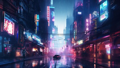 night view of the futuristic city generative ai 