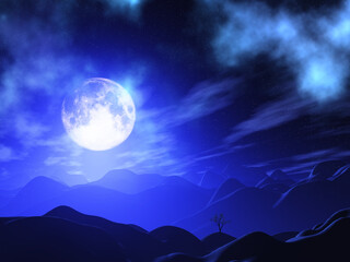 3D render of a moonlit landscape