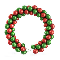 Red and green balloons wreath, isolated on white