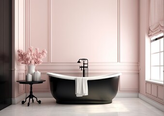 pink modern bathroom interior with bathtub generative ai