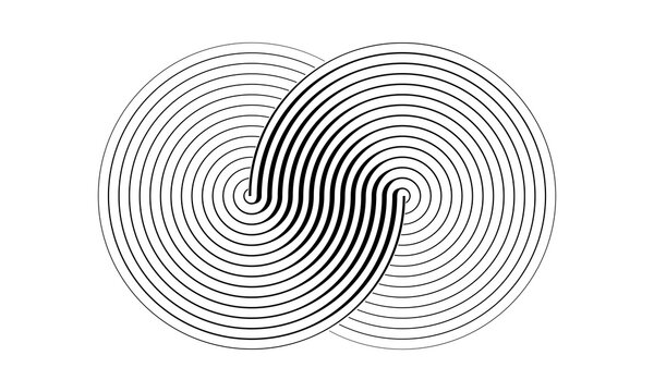 Two circles in a spiral or infinity symbol. Art lines illustration as logo or tattoo, icon.