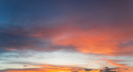 Fototapeta na wymiar Beautiful bright summer sunset sky with clouds. Nature sky background.