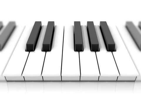 Set of piano keys. One octave. 3D render illustration solated on white background