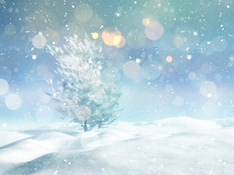 3D render of a Christmas landscape with snow