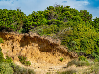 Erd und Gesteinsschichten an der Küste der Insel Rab