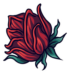 Elegant Victorian English red roses. Botanical collection of wild and garden plants. highlight individual PNG objects.