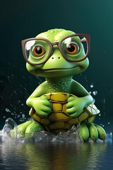 cute little green turtle with glasses is a delightful and heartwarming depiction of a beloved animal