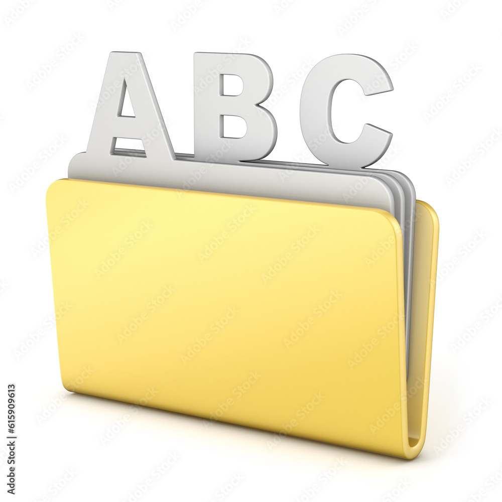 Poster computer folder with abc files 3d render illustration isolated on white background